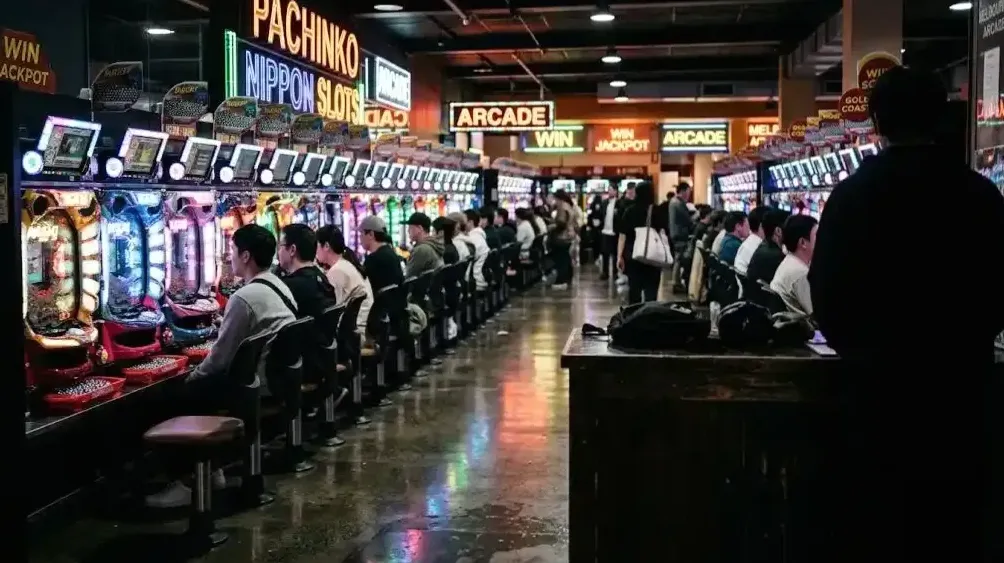 Guest playing a modern pachinko machine at Pachinko Bounty