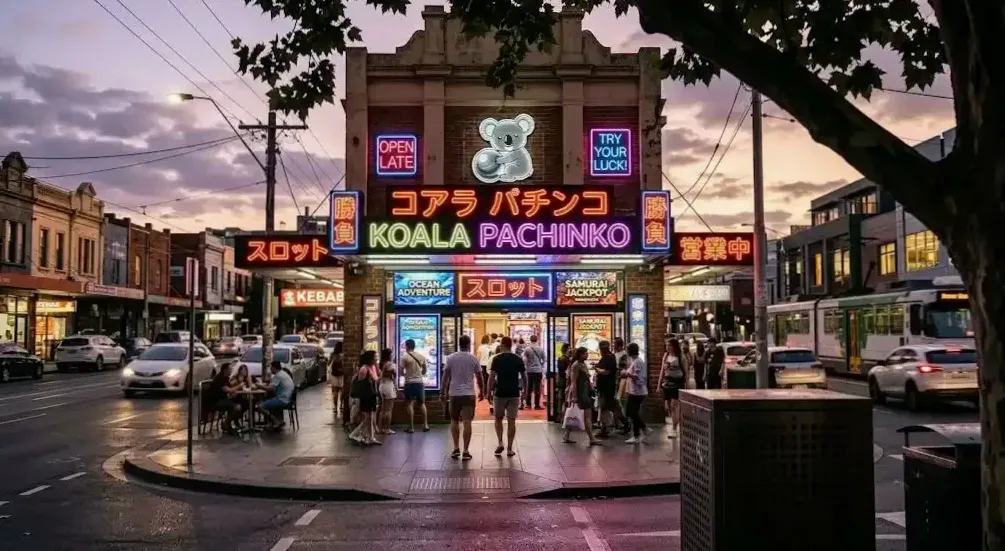 Guest playing a modern pachinko machine at Pachinko Bounty